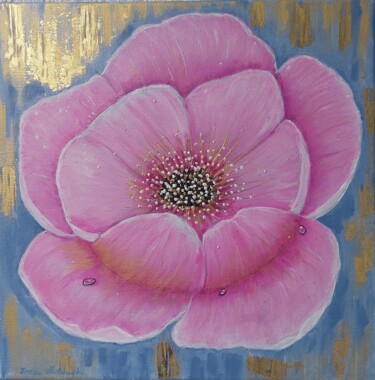 Painting titled "rosa Blume" by Irene Mitawski, Original Artwork, Acrylic Mounted on Wood Stretcher frame