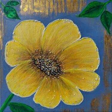 Malerei mit dem Titel "Abstrakte gelbe Blu…" von Irene Mitawski, Original-Kunstwerk, Acryl Auf Keilrahmen aus Holz montiert
