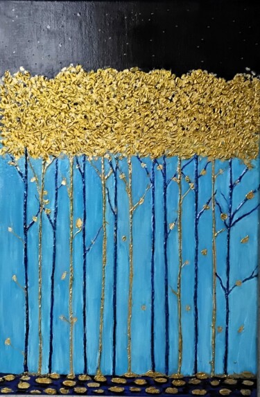 Картина под названием "goldener Wald" - Irene Mitawski, Подлинное произведение искусства, Акрил Установлен на Деревянная рам…