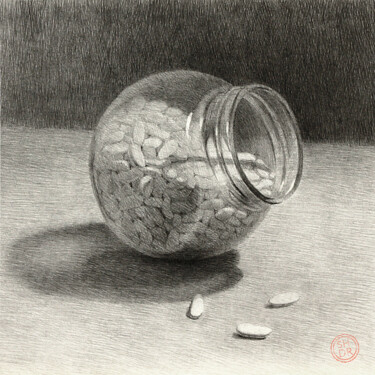 Disegno intitolato "Glass jar of white…" da Irina Shadrina, Opera d'arte originale, Matita