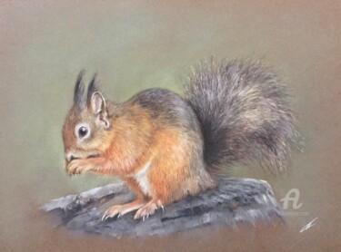 Zeichnungen mit dem Titel "Red squirrel" von Irene_art, Original-Kunstwerk, Pastell