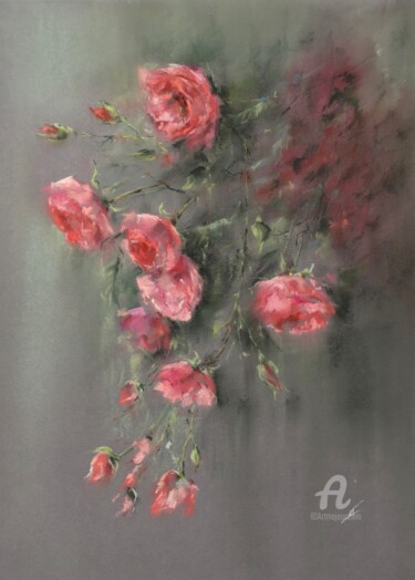 Painting titled "Tea roses" by Irene_art, Original Artwork, Pastel