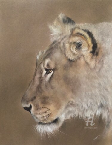 Dibujo titulada "Lioness" por Irene_art, Obra de arte original, Pastel