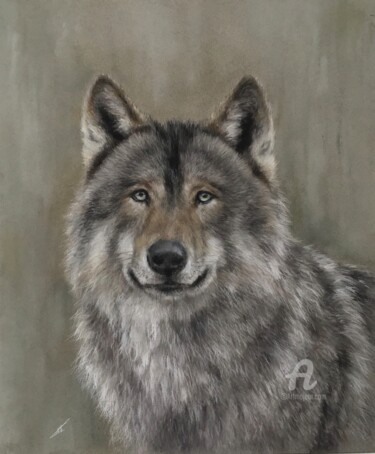 Dibujo titulada "Very kind wolf" por Irene_art, Obra de arte original, Pastel
