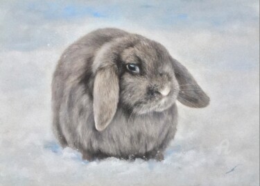 Drawing titled "Snow bunny" by Irene_art, Original Artwork, Pastel