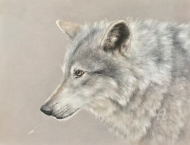 Desenho intitulada "White wolf from Ala…" por Irene_art, Obras de arte originais, Pastel