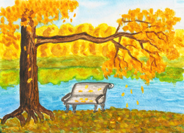 Malerei mit dem Titel "Autumn landscape wi…" von Irina Afonskaya, Original-Kunstwerk, Aquarell