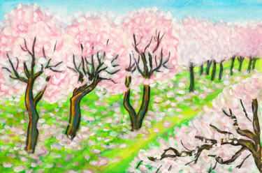 Painting titled "Pink garden" by Irina Afonskaya, Original Artwork, Watercolor