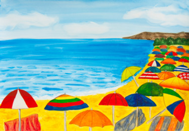 Pittura intitolato "Beach umbrellas" da Irina Afonskaya, Opera d'arte originale, Acquarello