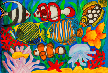 Pintura intitulada "Colourful fishes" por Irina Afonskaya, Obras de arte originais, Aquarela