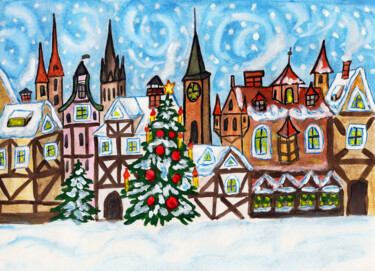 绘画 标题为“Christmas in old Eu…” 由Irina Afonskaya, 原创艺术品, 水粉