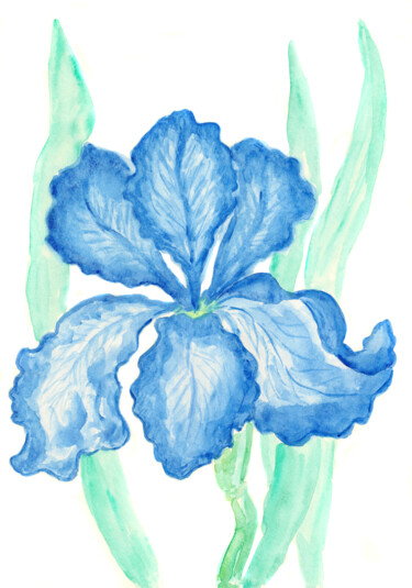 Pintura titulada "Blue iris" por Irina Afonskaya, Obra de arte original, Acuarela