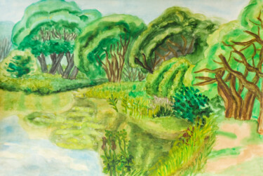 Malerei mit dem Titel "Summer landscape wi…" von Irina Afonskaya, Original-Kunstwerk, Aquarell