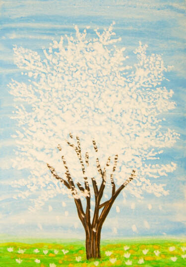 Malerei mit dem Titel "White tree on light…" von Irina Afonskaya, Original-Kunstwerk, Aquarell