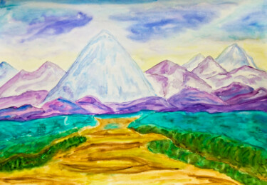Painting titled "Road to blue hills" by Irina Afonskaya, Original Artwork, Watercolor