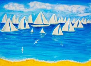 Painting titled "White regatta 3 wat…" by Irina Afonskaya, Original Artwork, Watercolor