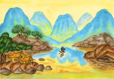绘画 标题为“Chinese landscape w…” 由Irina Afonskaya, 原创艺术品, 水彩