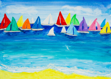 Pittura intitolato "Multicolor regatta" da Irina Afonskaya, Opera d'arte originale, Acquarello