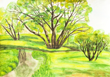 Painting titled "Trees in park" by Irina Afonskaya, Original Artwork, Watercolor