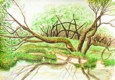 "Willow trees and wa…" başlıklı Tablo Irina Afonskaya tarafından, Orijinal sanat, Suluboya