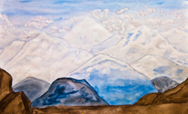 绘画 标题为“Snow tops of mounta…” 由Irina Afonskaya, 原创艺术品, 水彩