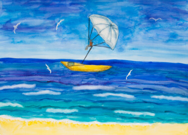 Malerei mit dem Titel "Seascape with white…" von Irina Afonskaya, Original-Kunstwerk, Aquarell