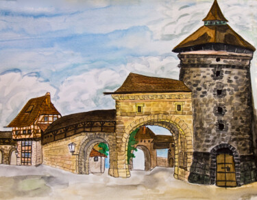 Painting titled "Nuremberg 17" by Irina Afonskaya, Original Artwork, Watercolor