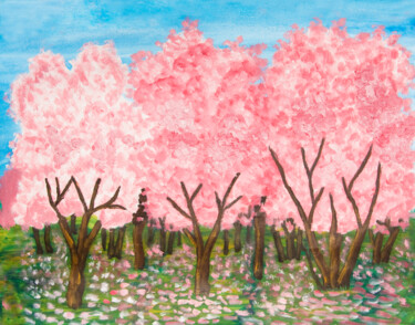 Peinture intitulée "Pink spring garden 6" par Irina Afonskaya, Œuvre d'art originale, Acrylique