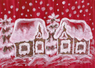 Pintura intitulada "Winter houses on cr…" por Irina Afonskaya, Obras de arte originais, Aquarela