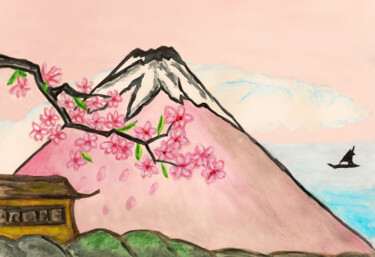 绘画 标题为“Fuji hill in Japan…” 由Irina Afonskaya, 原创艺术品, 水彩