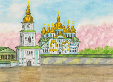 Schilderij getiteld "Kiev 6 capital of U…" door Irina Afonskaya, Origineel Kunstwerk, Aquarel