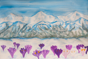 "Crocuses in hills" başlıklı Tablo Irina Afonskaya tarafından, Orijinal sanat, Suluboya