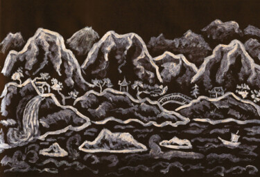 Картина под названием "Silver hills on bla…" - Irina Afonskaya, Подлинное произведение искусства, Гуашь