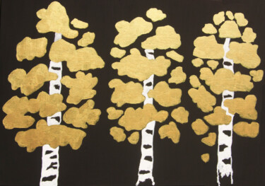 Malarstwo zatytułowany „Golden birches on b…” autorstwa Irina Afonskaya, Oryginalna praca, Akryl Zamontowany na Drewniana ra…