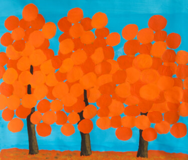 「Orange trees on blu…」というタイトルの絵画 Irina Afonskayaによって, オリジナルのアートワーク, アクリル