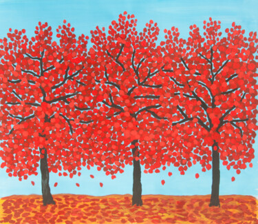 Malarstwo zatytułowany „Red trees on blue s…” autorstwa Irina Afonskaya, Oryginalna praca, Akryl