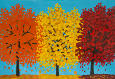 Ζωγραφική με τίτλο "Autumn trees orange…" από Irina Afonskaya, Αυθεντικά έργα τέχνης, Ακρυλικό