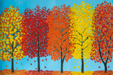 Schilderij getiteld "Autumn trees in yel…" door Irina Afonskaya, Origineel Kunstwerk, Acryl