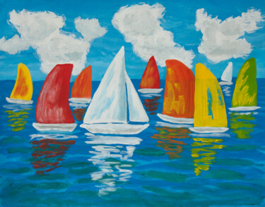 Картина под названием "Colourfull regatta 2" - Irina Afonskaya, Подлинное произведение искусства, Акрил