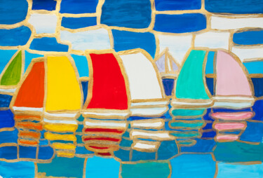 Pintura intitulada "Colourful regatta 3" por Irina Afonskaya, Obras de arte originais, Acrílico