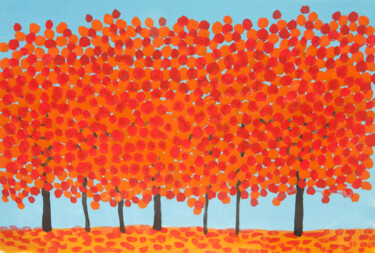 Pittura intitolato "Orange-red autumn t…" da Irina Afonskaya, Opera d'arte originale, Acrilico