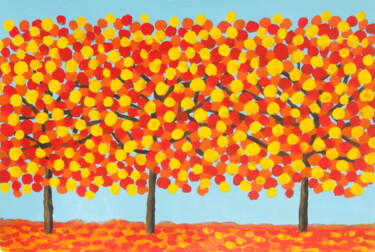 Pittura intitolato "Autumn trees yellow…" da Irina Afonskaya, Opera d'arte originale, Acrilico