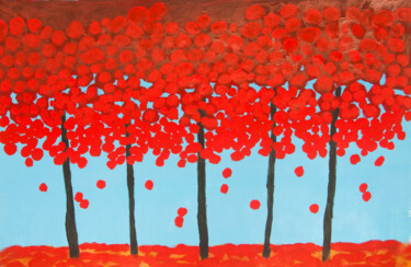 Painting titled "Red trees 2" by Irina Afonskaya, Original Artwork, Acrylic