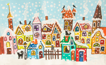 Peinture intitulée "Fairy winter town" par Irina Afonskaya, Œuvre d'art originale, Acrylique