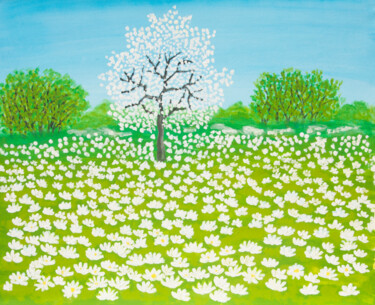 Pintura titulada "Spring meadow with…" por Irina Afonskaya, Obra de arte original, Acrílico