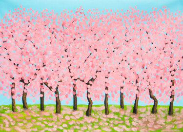 Malerei mit dem Titel "Pink spring trees" von Irina Afonskaya, Original-Kunstwerk, Acryl