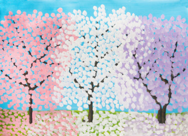 Картина под названием "Three spring trees…" - Irina Afonskaya, Подлинное произведение искусства, Акрил