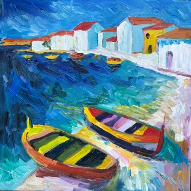 Peinture intitulée "Seaside shore with…" par Irina Anis, Œuvre d'art originale, Huile
