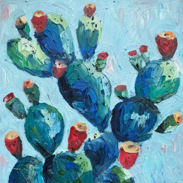 Painting titled "Blue cactus" by Irina Anis, Original Artwork, Oil