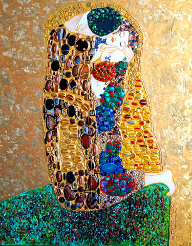 绘画 标题为“The Kiss Gustav Kli…” 由Irina Bast, 原创艺术品, 石 安装在木质担架架上